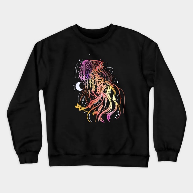 Cosmic Jellyfish crescent moon Crewneck Sweatshirt by Mitalim